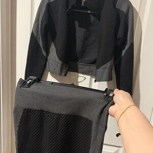 Women’s Black & Gray Two-Piece Knit Jacket and Skirt Set